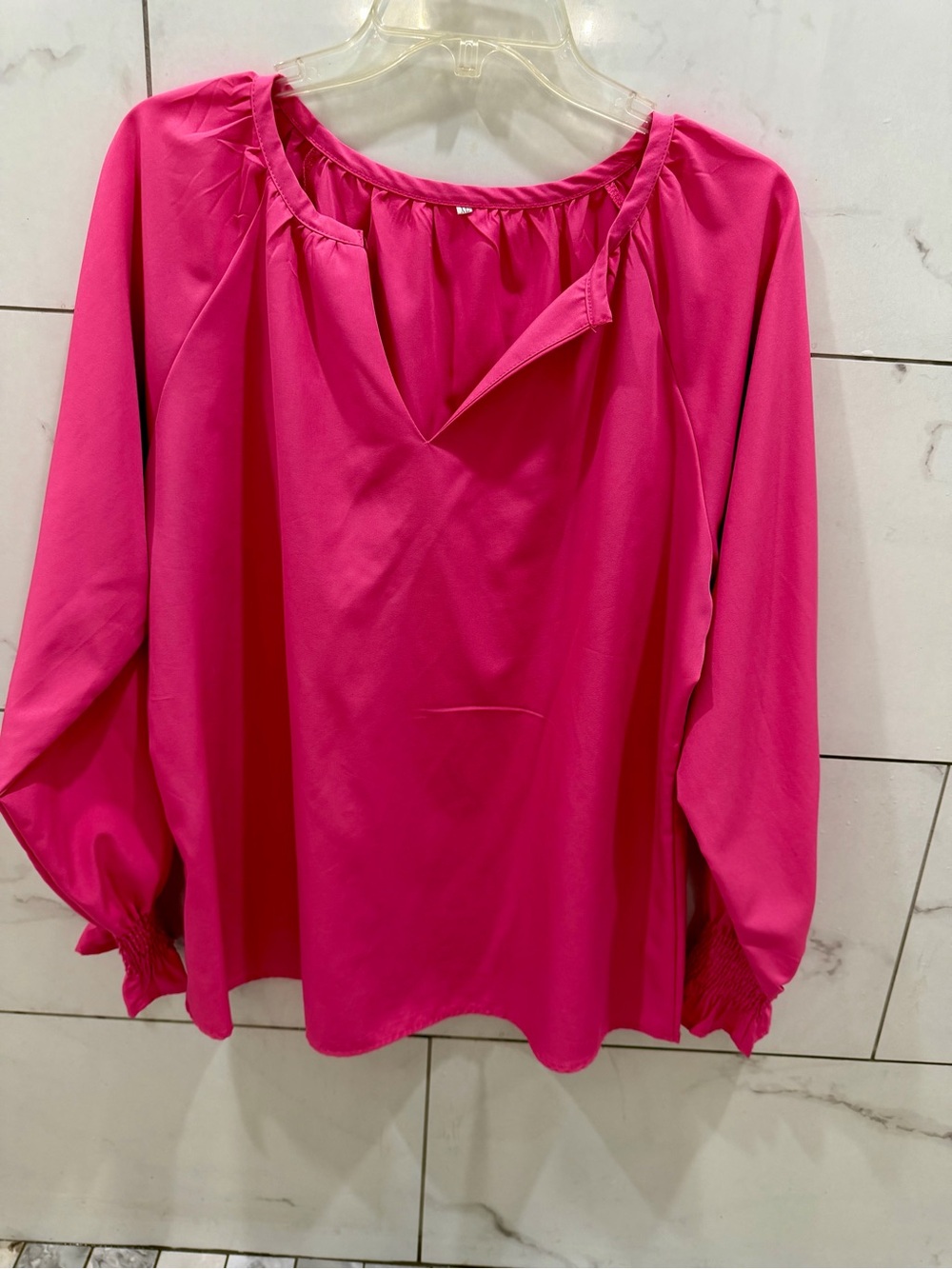 Women’s silky Balloon Sleeve V-Neck Top - Hot Pink Sz XL